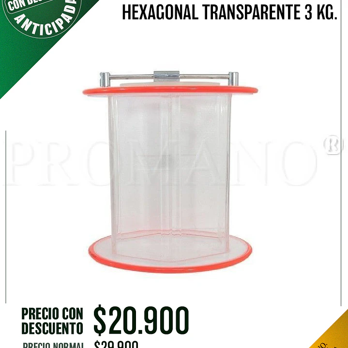 VENTA ANTICIPADA - BARRIL O TAMBOR DE RECAMBIO HEXAGONAL TRANSPARENTE 3 KG 2