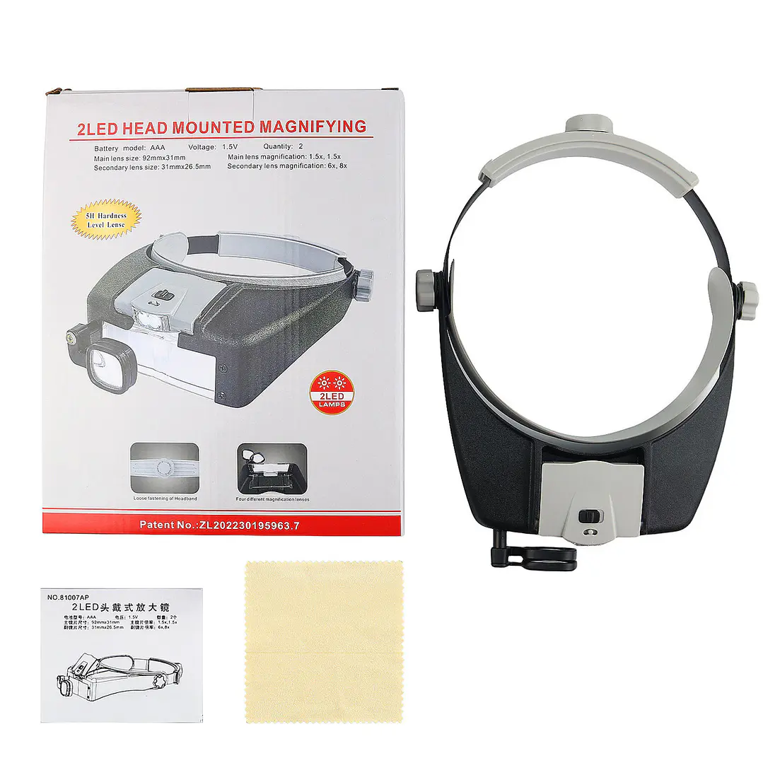 LUPA VISERA AJUSTABLE 2 LED  1.5X, 6X, 8X 3