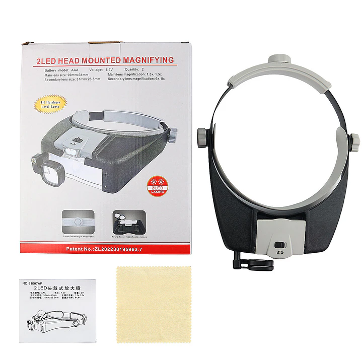 LUPA VISERA AJUSTABLE 2 LED  1.5X, 6X, 8X 3