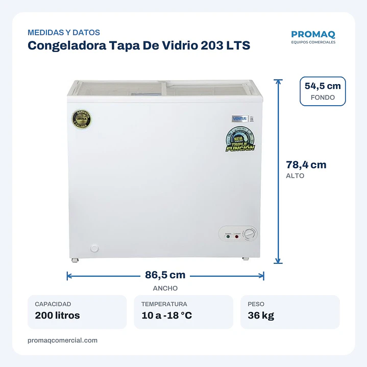 Congeladora Tapa De Vidrio 203 LTS 2