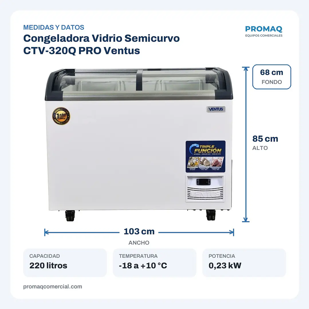Congeladora Vidrio Semicurvo CTV-320Q PRO Ventus 2