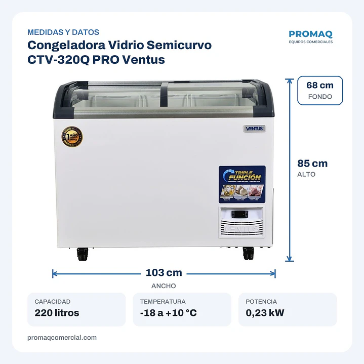 Congeladora Vidrio Semicurvo CTV-320Q PRO Ventus 2