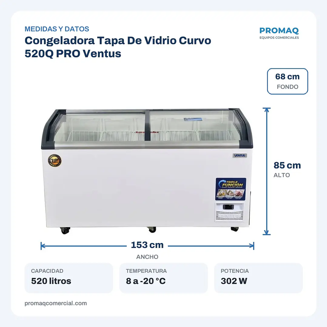 Congeladora Tapa De Vidrio Curvo 520Q PRO Ventus 2