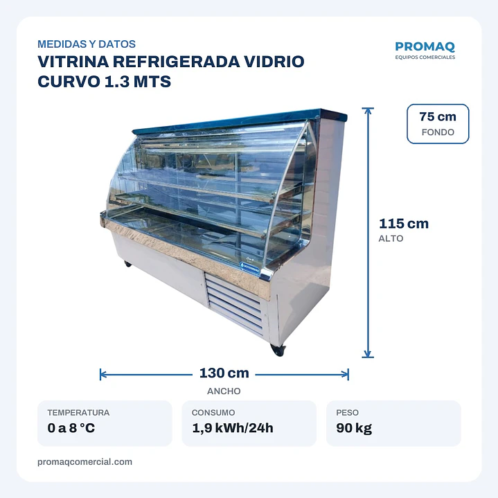 VITRINA REFRIGERADA VIDRIO CURVO 1.3 MTS 2