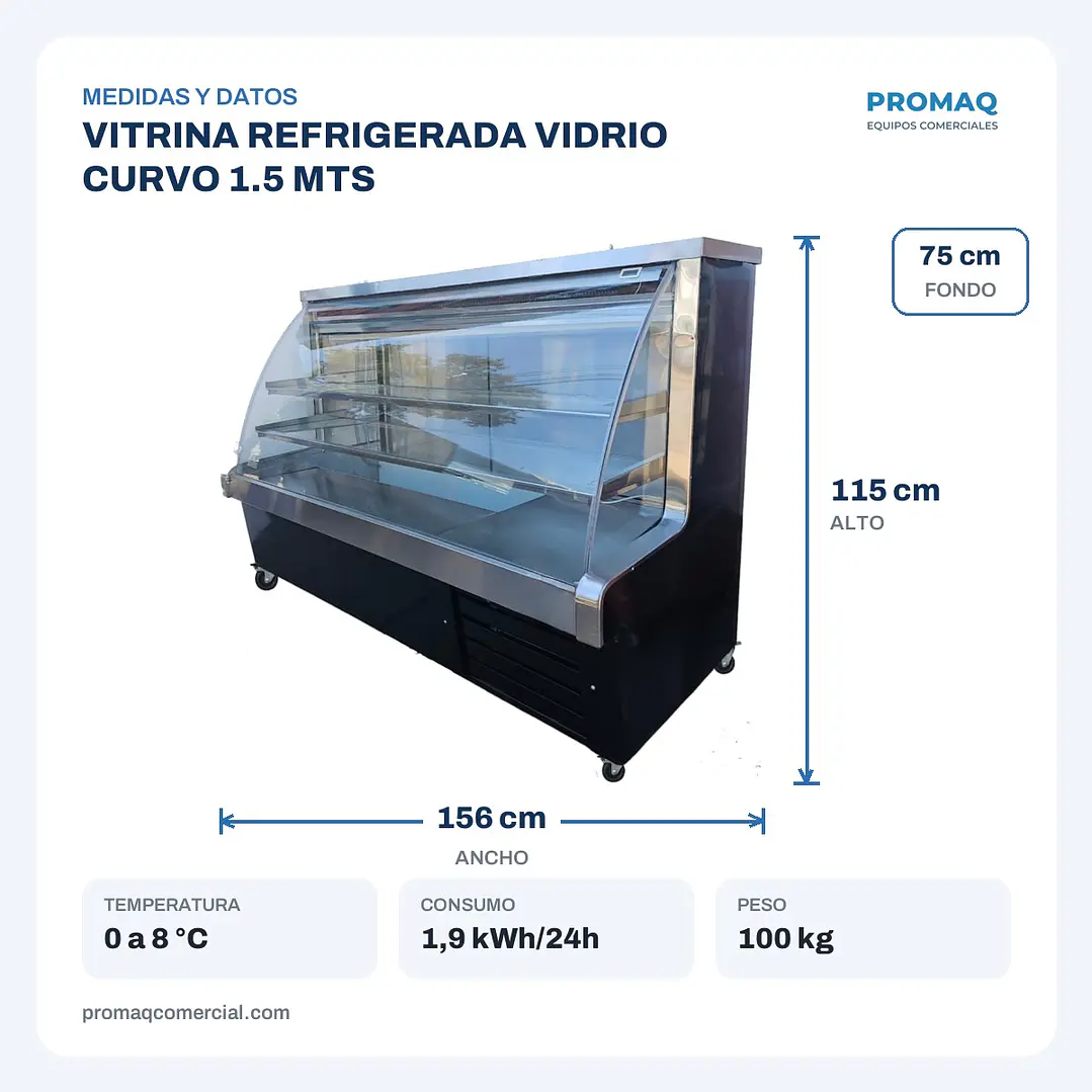 VITRINA REFRIGERADA VIDRIO CURVO 1.5 MTS 2