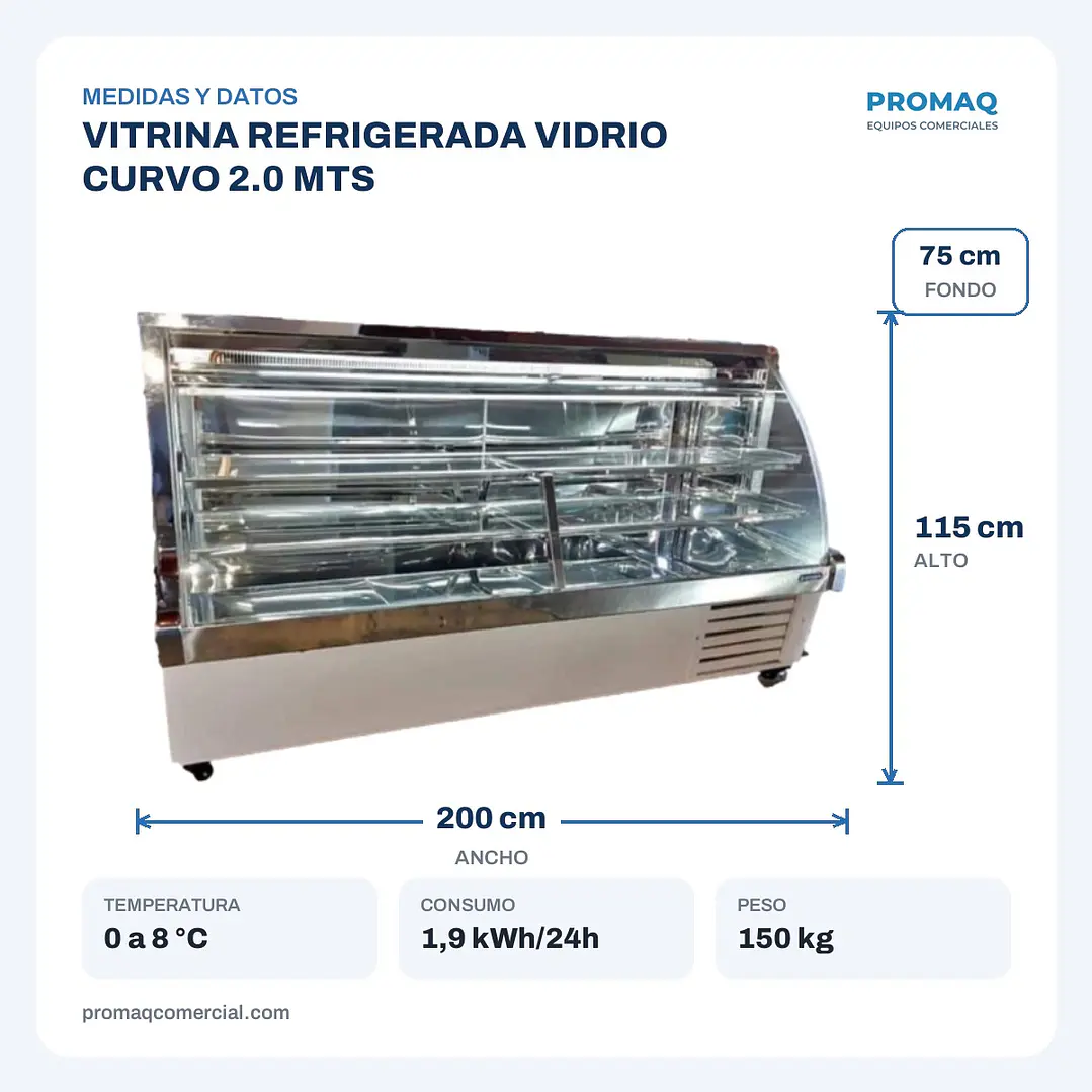 VITRINA REFRIGERADA VIDRIO CURVO 2.0 MTS 2