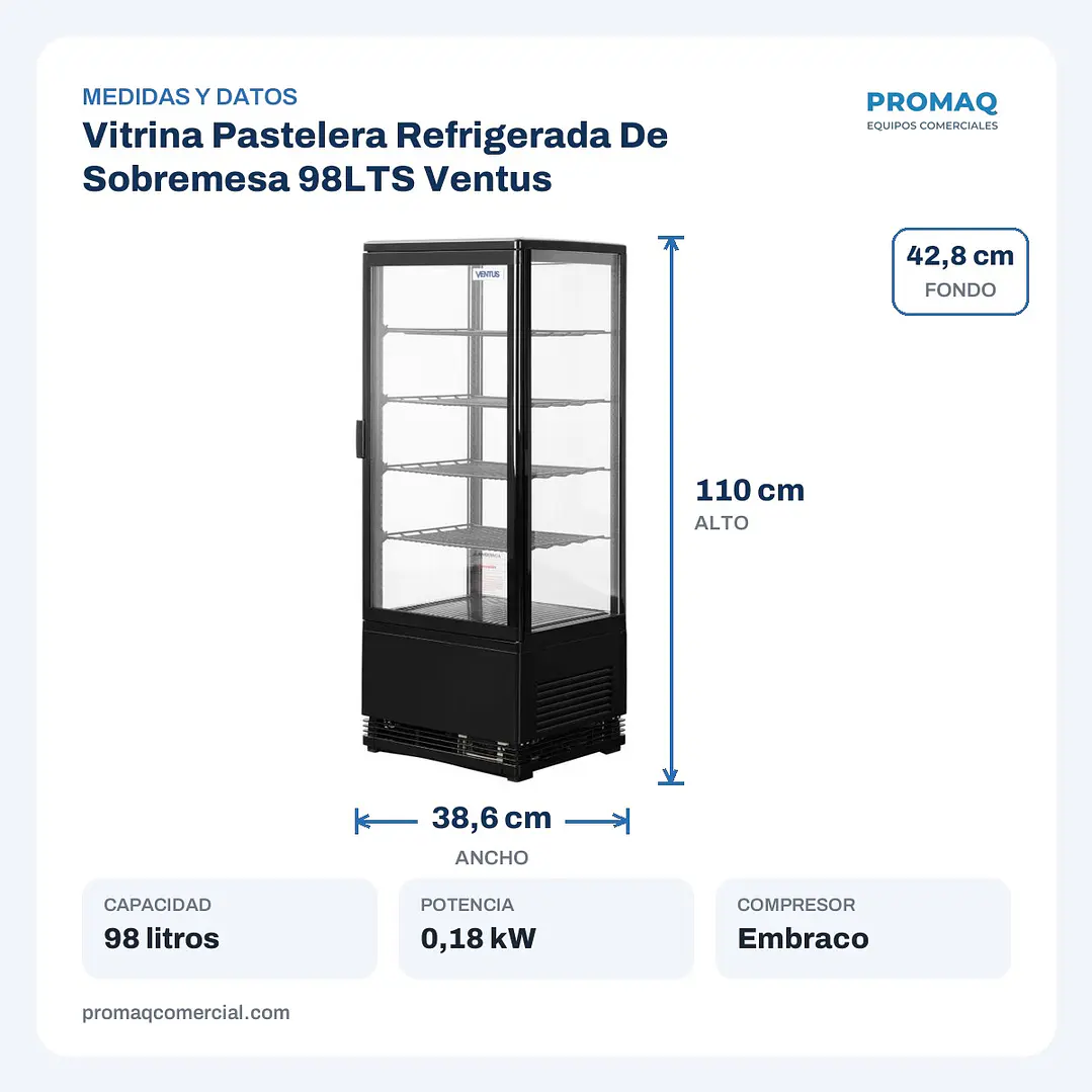 Vitrina Pastelera Refrigerada De Sobremesa 98LTS Ventus 2