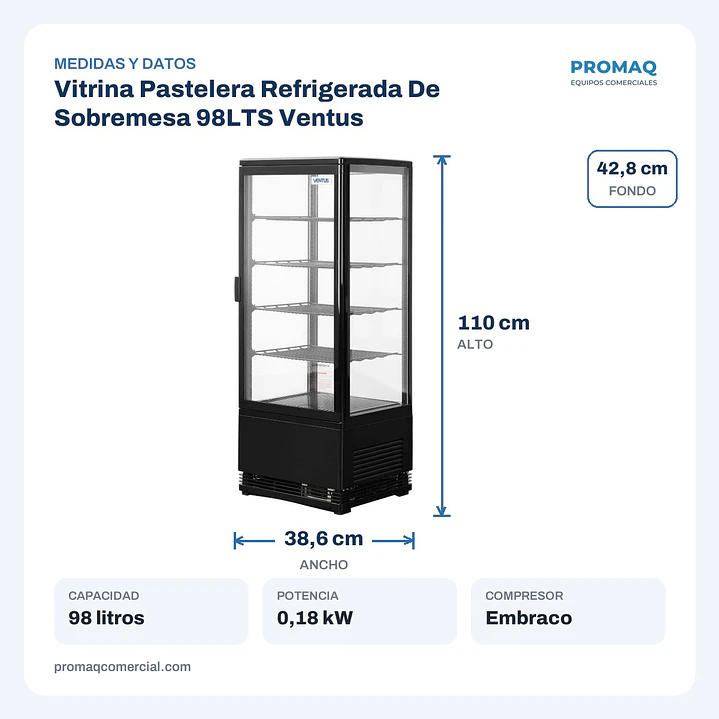 Vitrina Pastelera Refrigerada De Sobremesa 98LTS Ventus 2