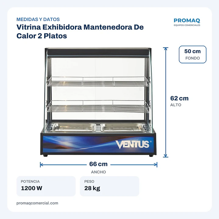  Vitrina Exhibidora Mantenedora De Calor 2 Platos 2