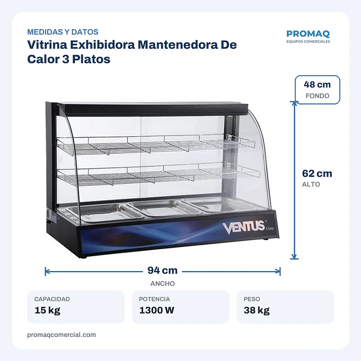 Vitrina Exhibidora Mantenedora De Calor 3 Platos 2