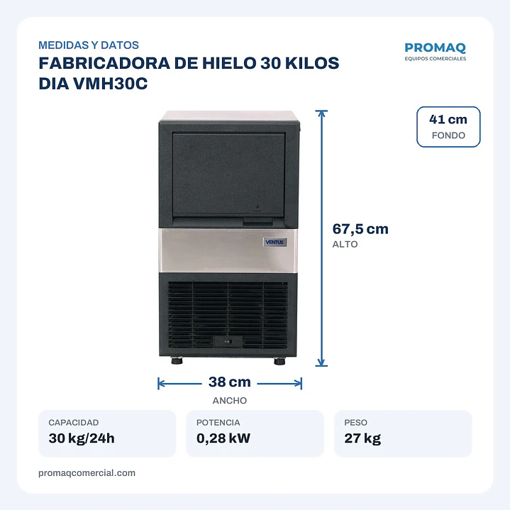 FABRICADORA DE HIELO 30 KILOS DIA VMH30C 2