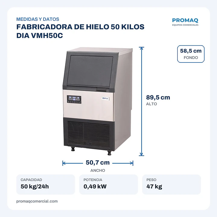 FABRICADORA DE HIELO 50 KILOS DIA VMH50C 2