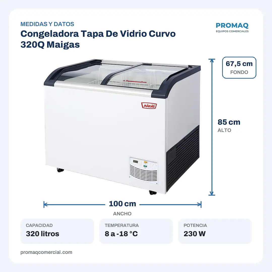 Congeladora Tapa De Vidrio Curvo 320Q Maigas 2
