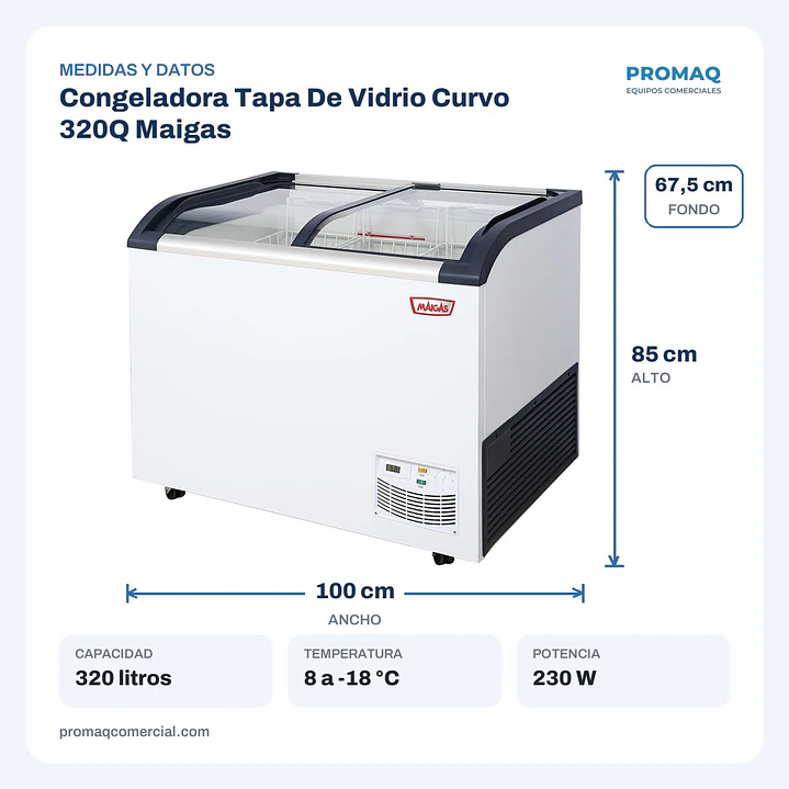 Congeladora Tapa De Vidrio Curvo 320Q Maigas 2