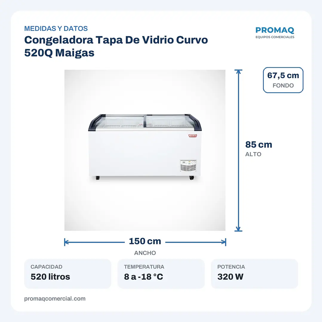Congeladora Tapa De Vidrio Curvo 520Q Maigas 2