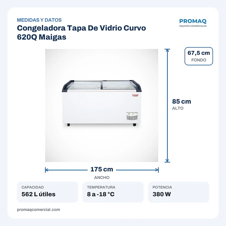 Congeladora Tapa De Vidrio Curvo 620Q Maigas 2