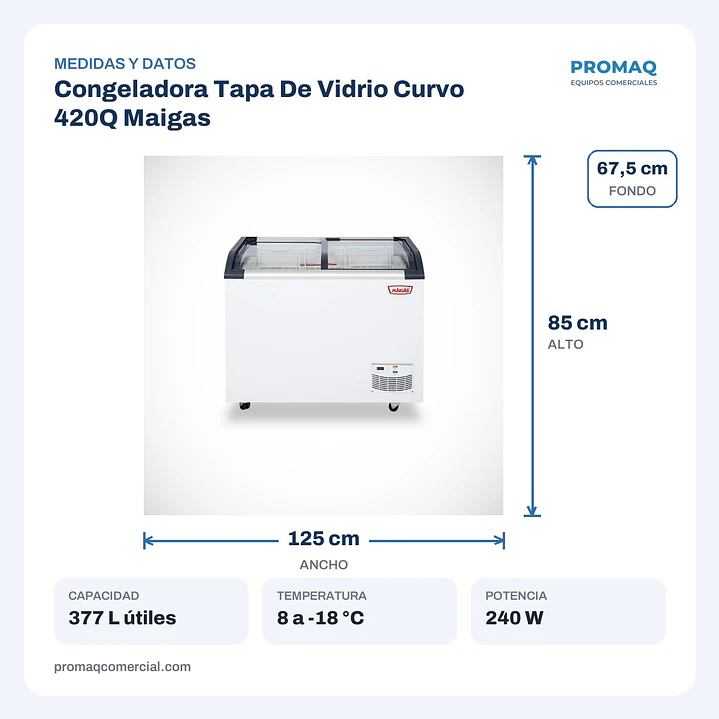 Congeladora Tapa De Vidrio Curvo 420Q Maigas 2