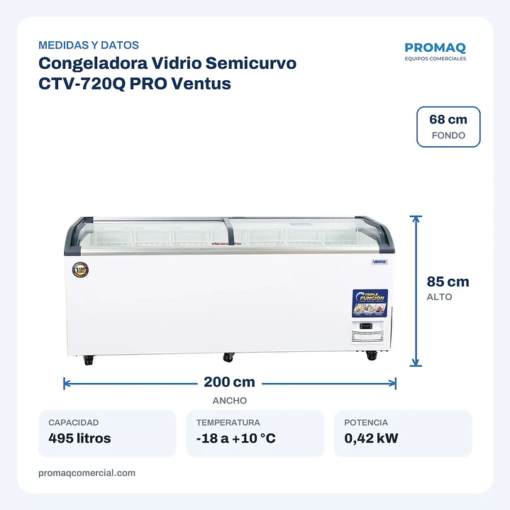 Congeladora Vidrio Semicurvo CTV-720Q PRO Ventus 2