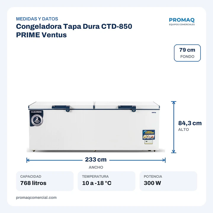 Congeladora Tapa Dura CTD-850 PRIME Ventus 2