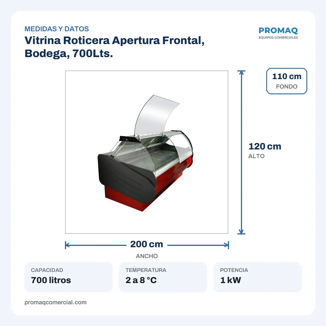 Vitrina Roticera Apertura Frontal, Bodega, 700Lts. 5