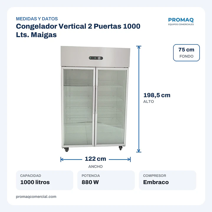 Congelador Vertical 2 Puertas 1000 Lts. Maigas 2