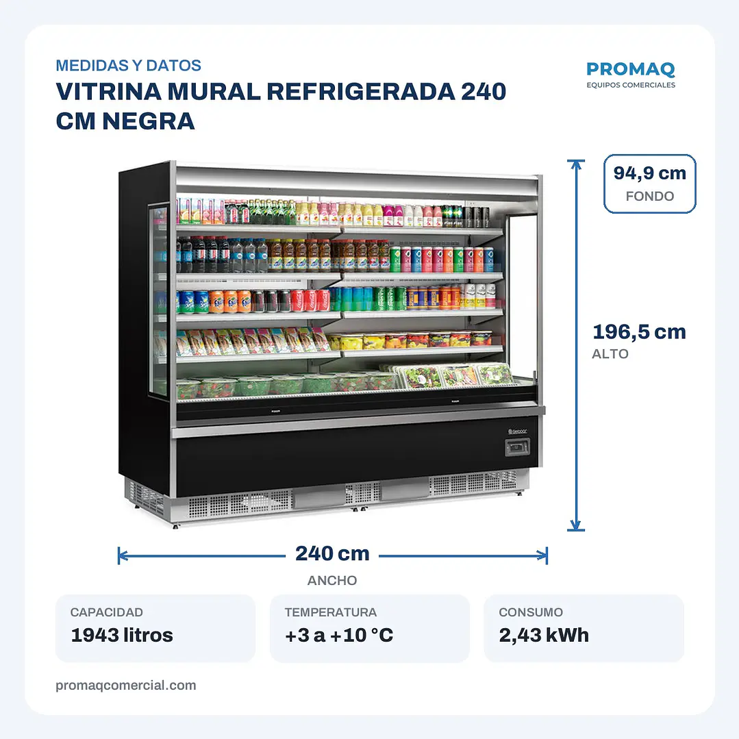 VITRINA MURAL REFRIGERADA 240 CM NEGRA 2