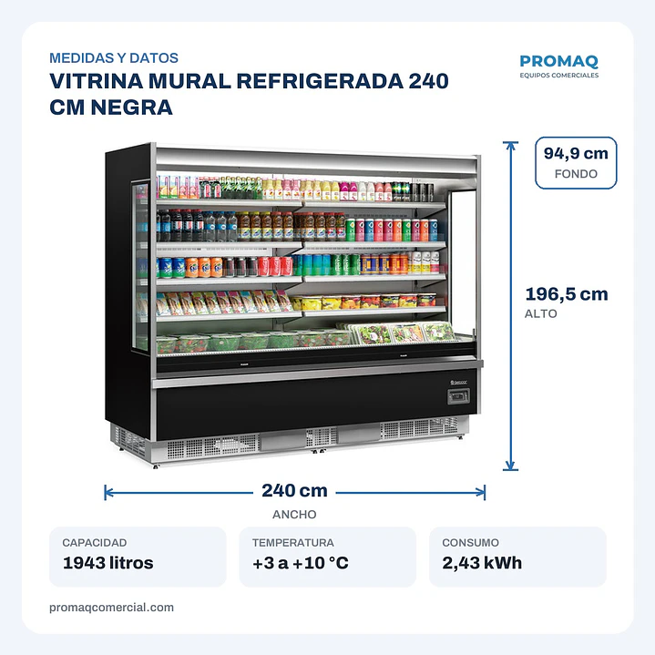 VITRINA MURAL REFRIGERADA 240 CM NEGRA 2