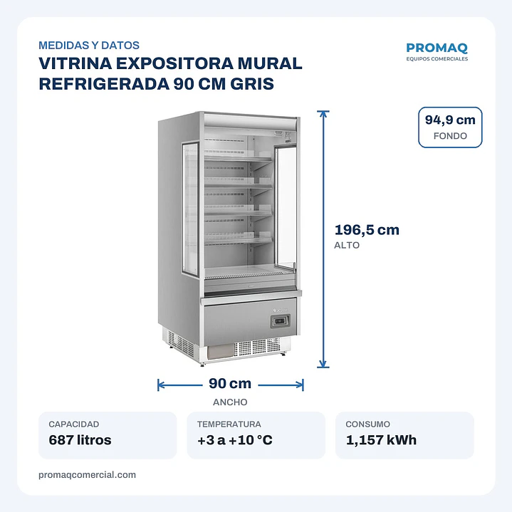 VITRINA EXPOSITORA MURAL REFRIGERADA 90 CM GRIS 2