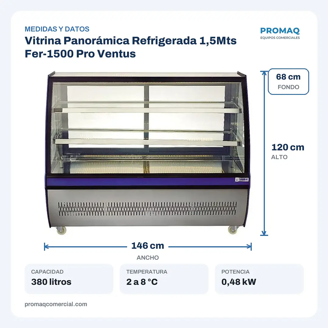 Vitrina Panorámica Refrigerada 1,5Mts Fer-1500 Pro Ventus 2