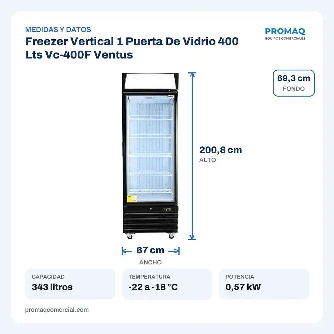 Freezer Vertical 1 Puerta De Vidrio 400 Lts Vc-400F Ventus 2