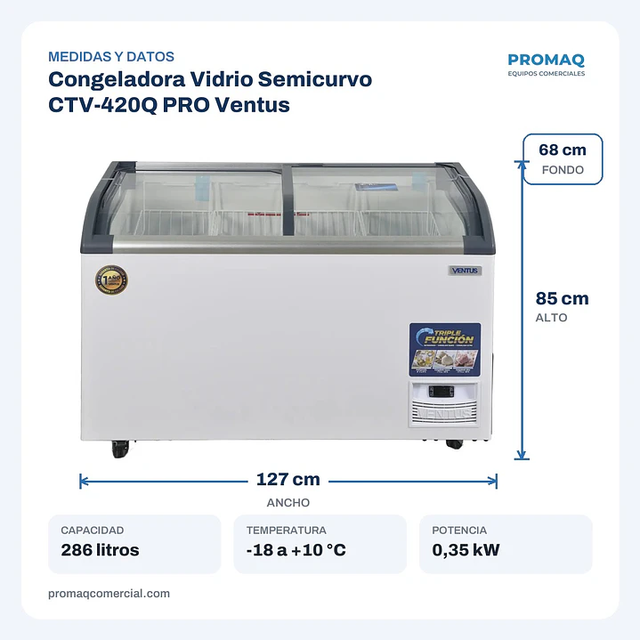 Congeladora Vidrio Semicurvo CTV-420Q PRO Ventus 2