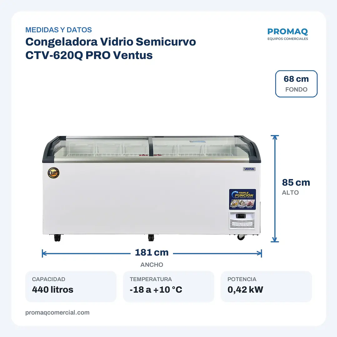 Congeladora Vidrio Semicurvo CTV-620Q PRO Ventus 2
