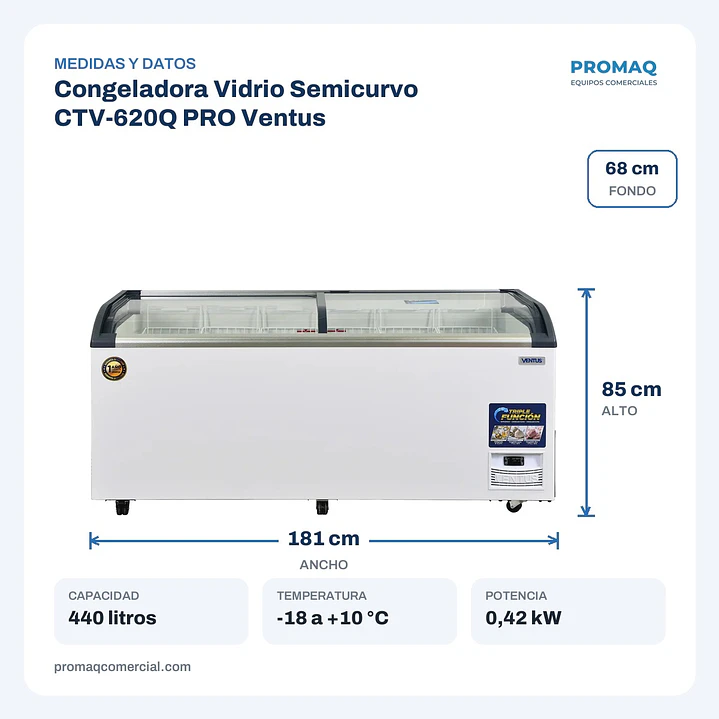 Congeladora Vidrio Semicurvo CTV-620Q PRO Ventus 2
