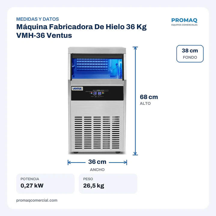 Máquina Fabricadora De Hielo 36 Kg VMH-36 Ventus 2