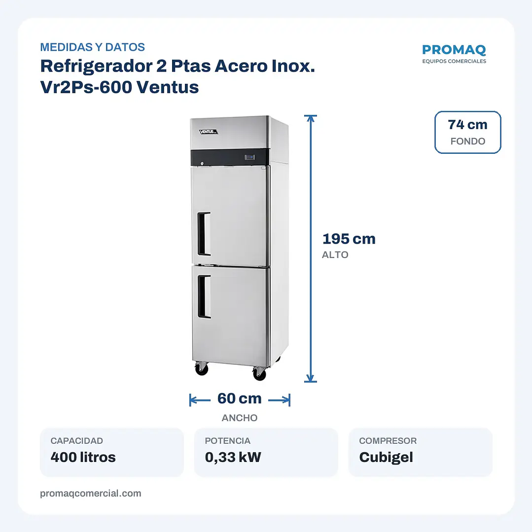 Refrigerador 2 Ptas Acero Inox. Vr2Ps-600 Ventus 2