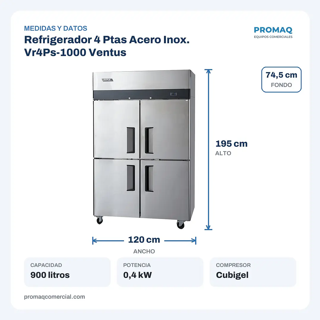Refrigerador 4 Ptas Acero Inox. Vr4Ps-1000 Ventus 2