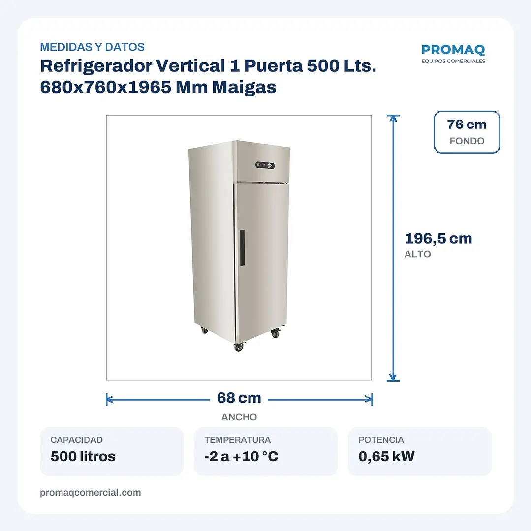 Refrigerador Vertical 1 Puerta 500 Lts. 680x760x1965 Mm Maigas 2