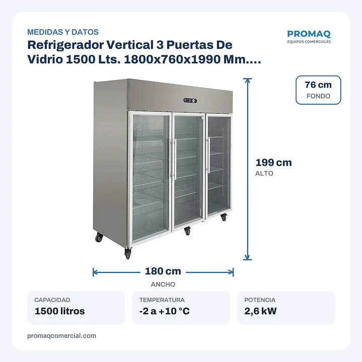 Refrigerador Vertical 3 Puertas De Vidrio 1500 Lts. 1800x760x1990 Mm. Maigas 2