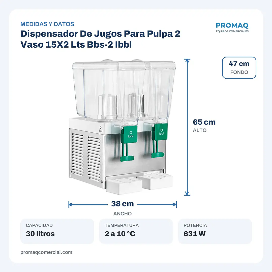 Dispensador De Jugos Para Pulpa 2 Vaso 15X2 Lts Bbs-2 Ibbl 2