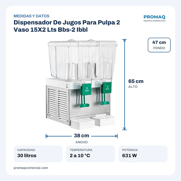 Dispensador De Jugos Para Pulpa 2 Vaso 15X2 Lts Bbs-2 Ibbl 2