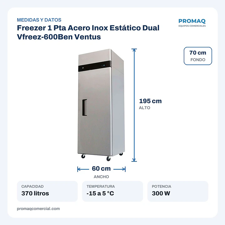 Freezer 1 Pta Acero Inox Estático Dual Vfreez-600Ben Ventus 2