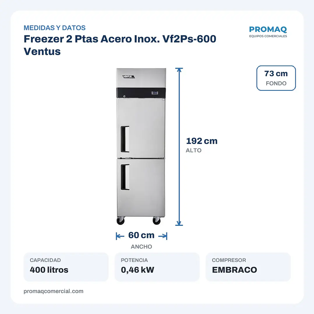 Freezer 2 Ptas Acero Inox. Vf2Ps-600 Ventus 2