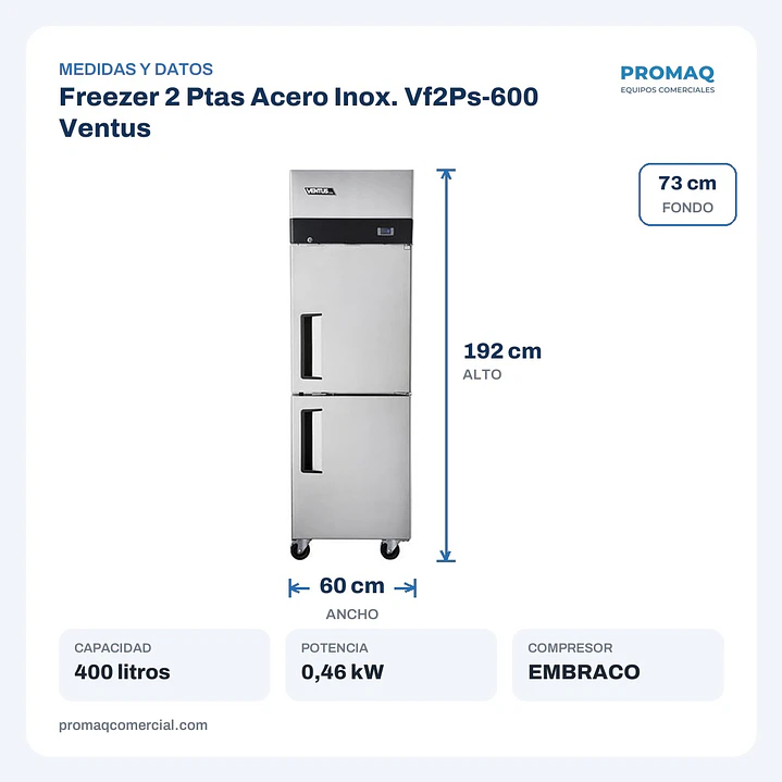Freezer 2 Ptas Acero Inox. Vf2Ps-600 Ventus 2