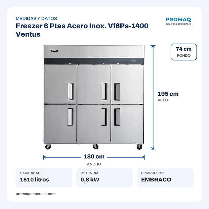 Freezer 6 Ptas Acero Inox. Vf6Ps-1400 Ventus 2