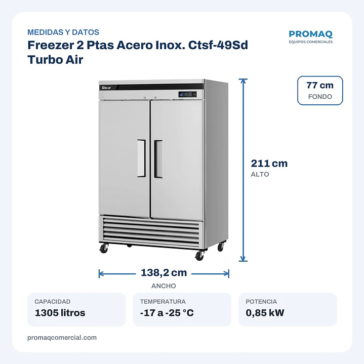 Freezer 2 Ptas Acero Inox. Ctsf-49Sd Turbo Air 2