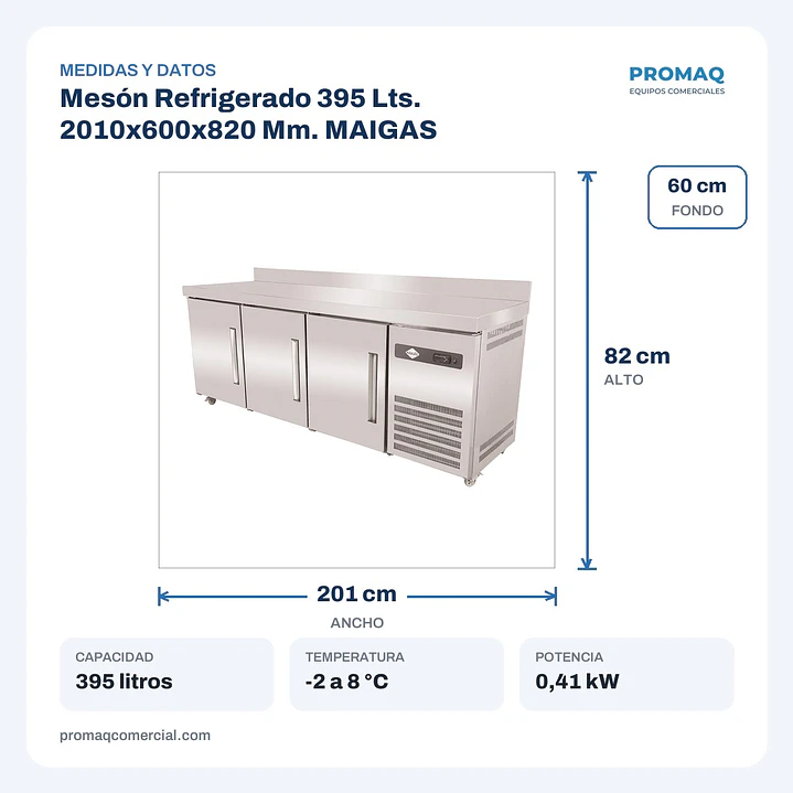 Mesón Refrigerado 395 Lts. 2010x600x820 Mm. MAIGAS 2