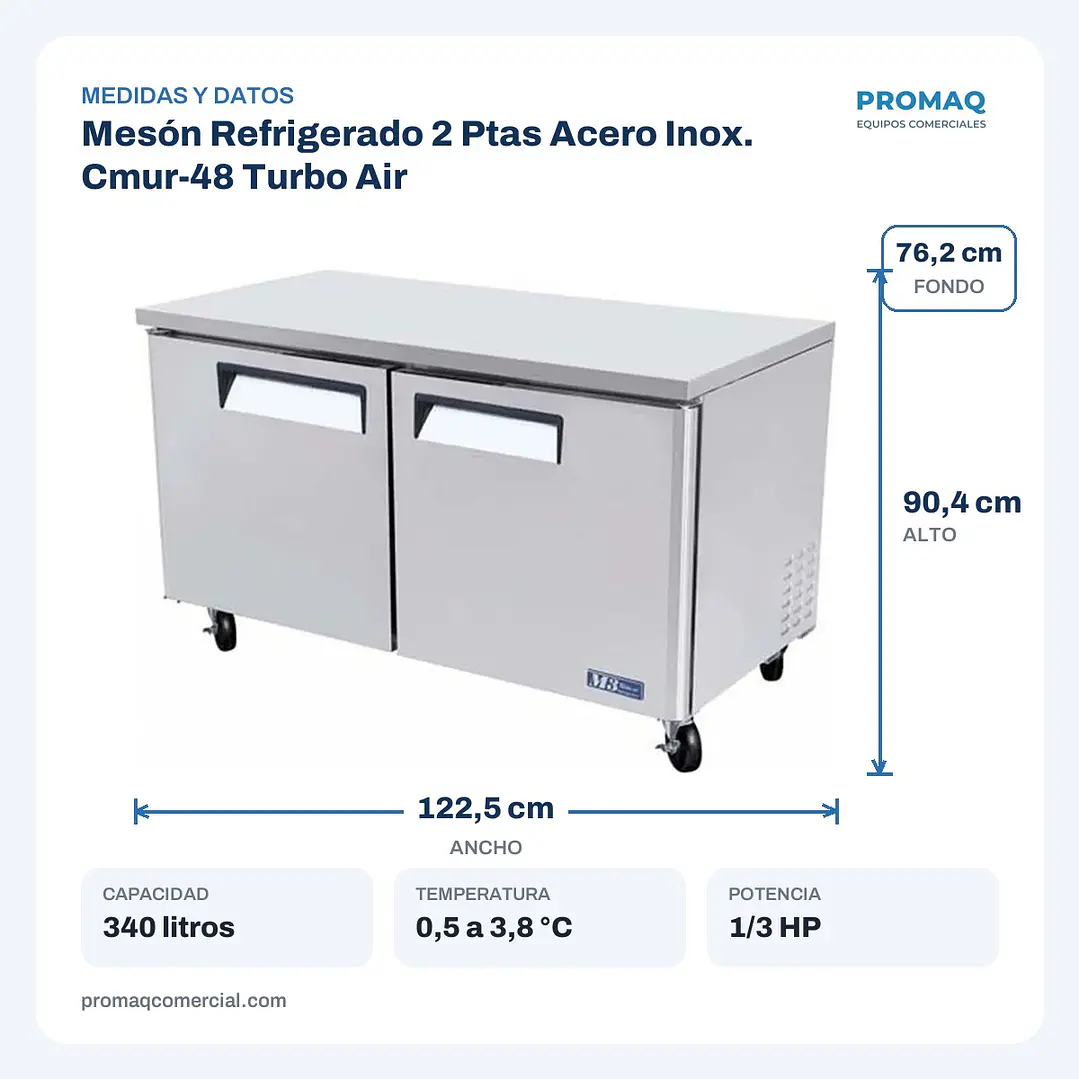 Mesón Refrigerado 2 Ptas Acero Inox. Cmur-48 Turbo Air 2