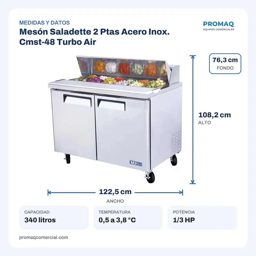 Mesón Saladette 2 Ptas Acero Inox. Cmst-48 Turbo Air 2