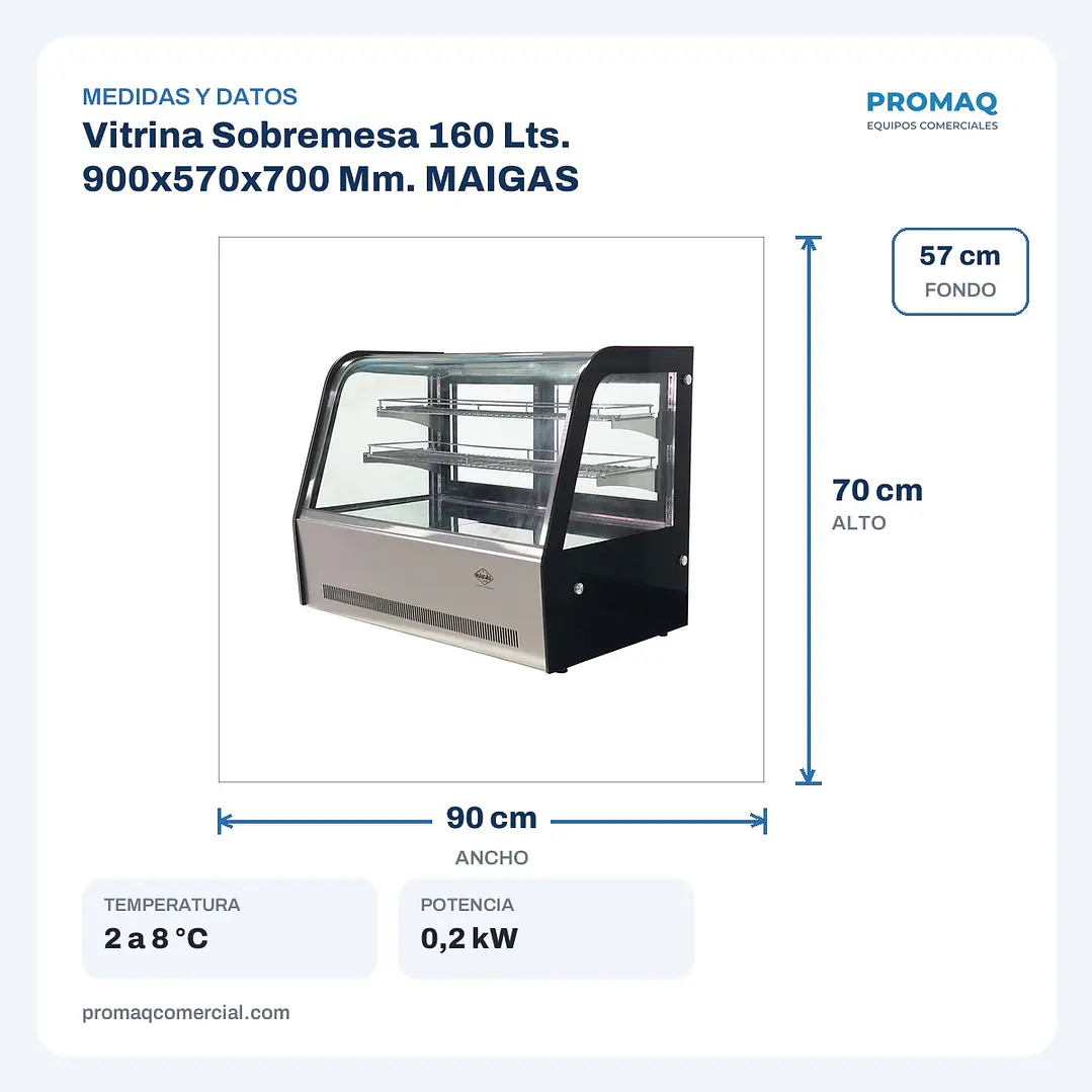Vitrina Sobremesa 160 Lts. 900x570x700 Mm. MAIGAS 2