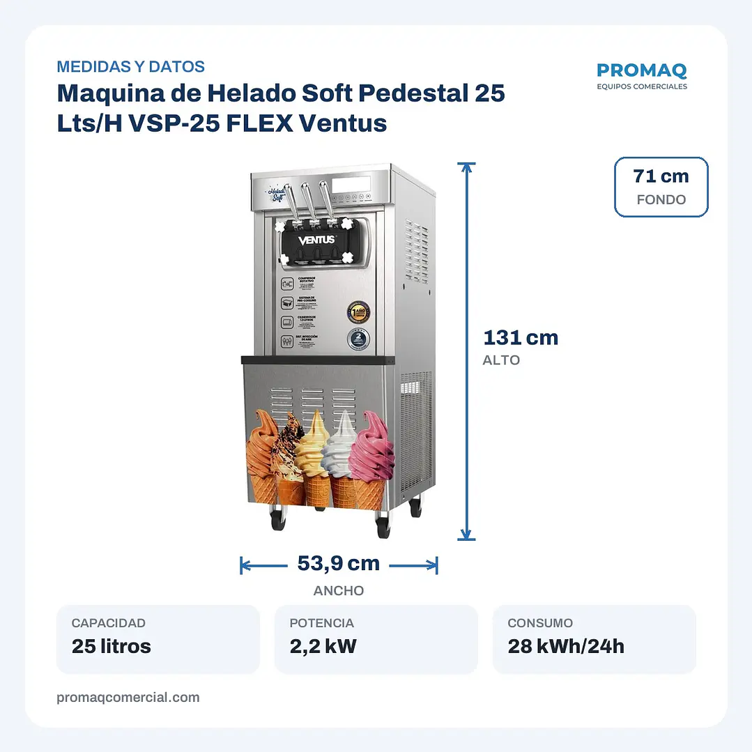 Maquina de Helado Soft Pedestal 25 Lts/H VSP-25 FLEX Ventus 2